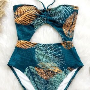 Gold & Green Leaf One Piece Swimsuit